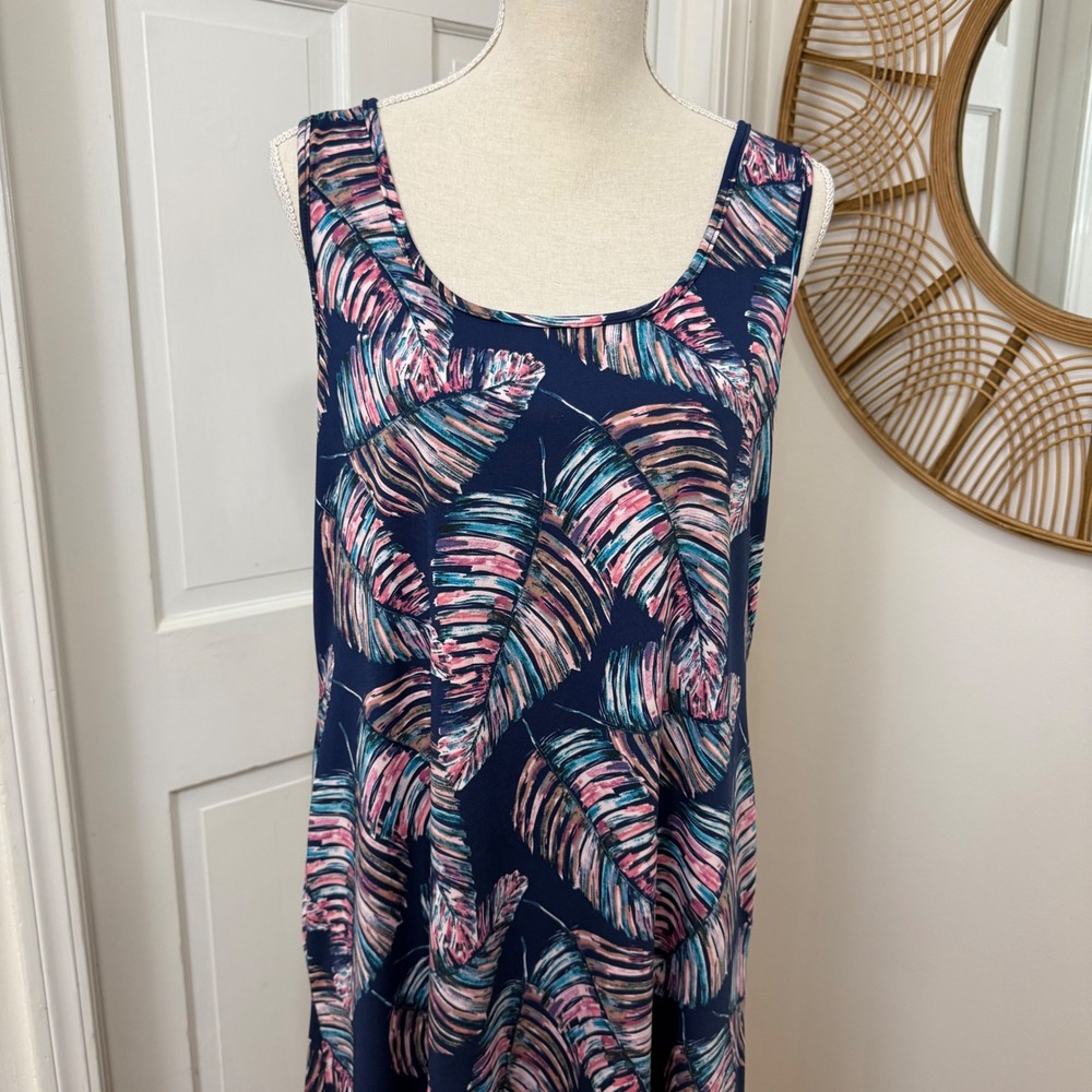 24Seven Comfort Maxi Dress 1X Beach Tropical Palm Coastal Resort Travel Lounge - Picture 3 of 7